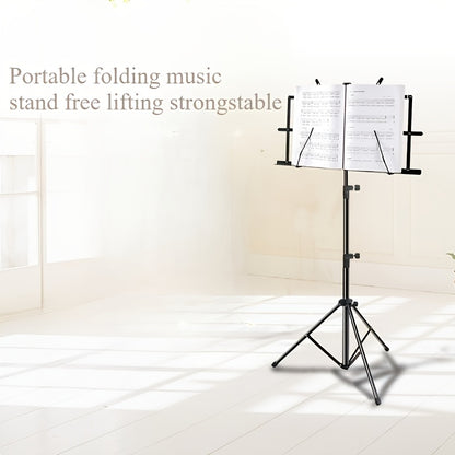 2-in-1 Portable Folding Music Stand & Desktop Book Holder - Dual-Use Sheet Music Stand with Clip Holder & Carrying Bag Suitable for Musicians, Teachers, Students, for,, Concerts, Travel - Lightweight Compact for Sheet Music