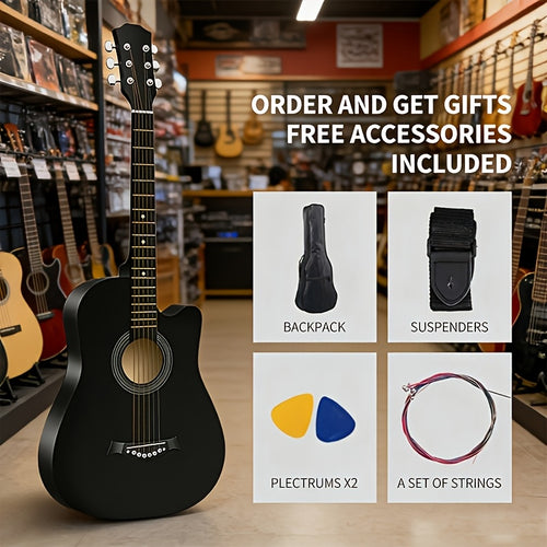 [Guitar Starter Kit] 38-Inch Wooden Classical Guitar Starter Kit, Includes Strings, Gig Bag, Strap, And Picks. Features Excellent Sound Projection, Stability, Comfortable Grip, And High-Quality Craftsmanship, Designed For Beginners' Home Practice And Perf