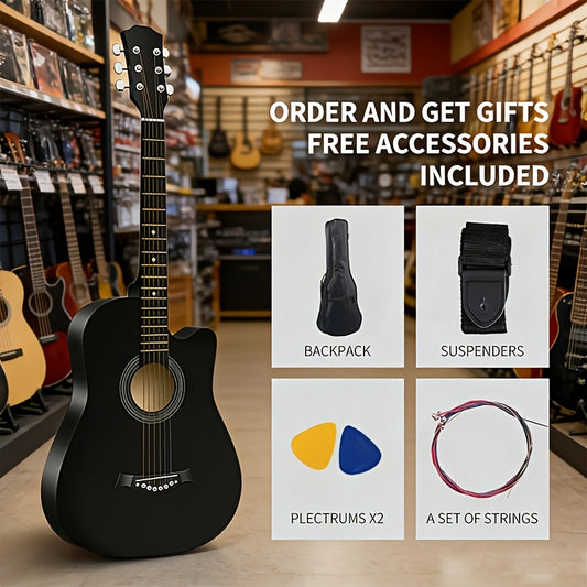 [Guitar Starter Kit] 38-Inch Wooden Classical Guitar Starter Kit, Includes Strings, Gig Bag, Strap, And Picks. Features Excellent Sound Projection, Stability, Comfortable Grip, And High-Quality Craftsmanship, Designed For Beginners' Home Practice And Perf
