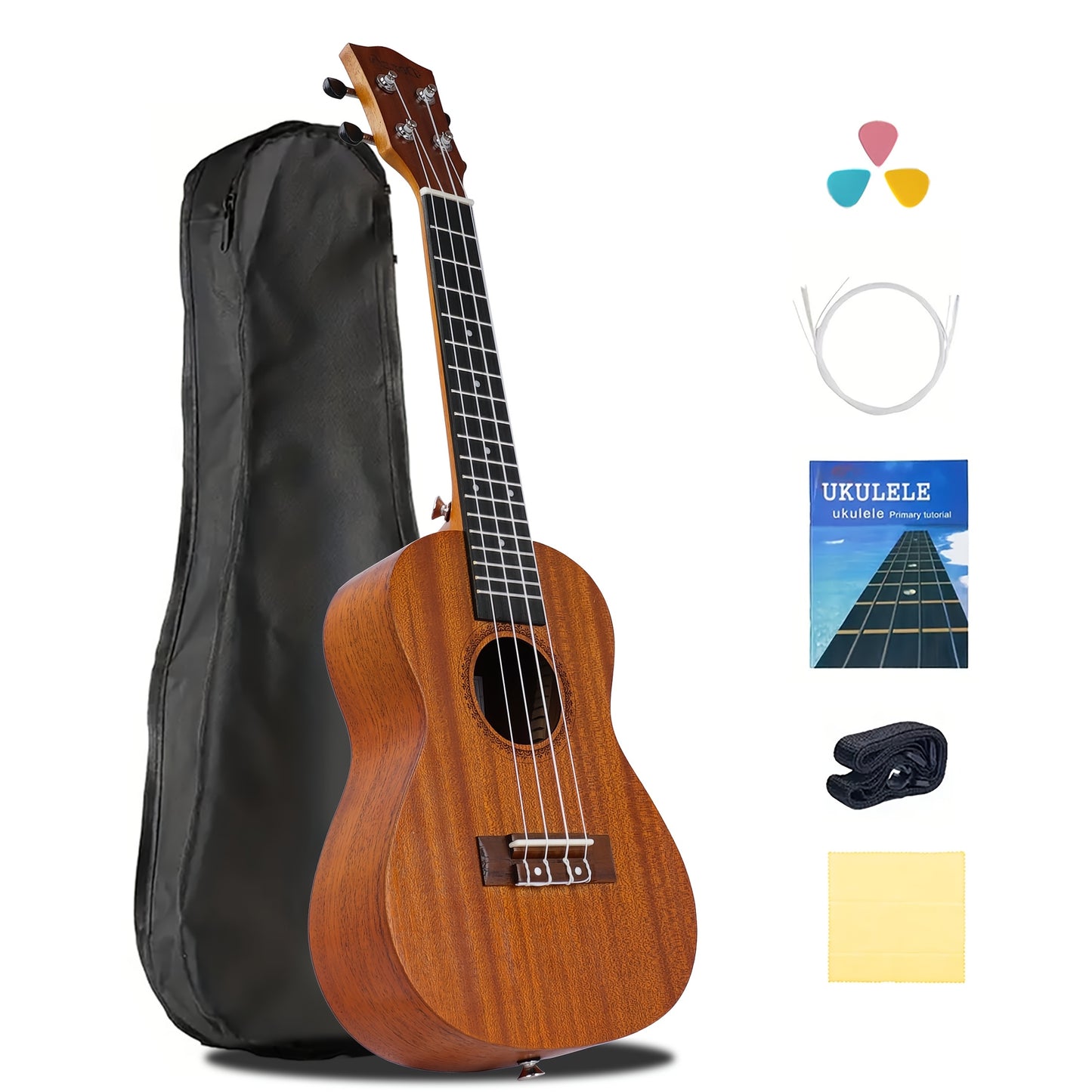 21 Inch 23 Inch Ukulele Beginner Kit, Include a Guitar Bag, Picks, String Cleaning Cloth, Strings, And a Booklet