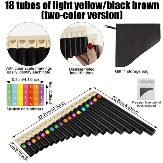 1pc 18-Bar Black Panpipes with ABS Material, Uniform & Smooth Sound, Easy to Blow, Lung Capacity Exercise, Lightweight & Comfortable Grip, Smooth Mouthpiece, Classic Design for Stage Performances, Music Teaching, Daily Practice, Panpipes for Music