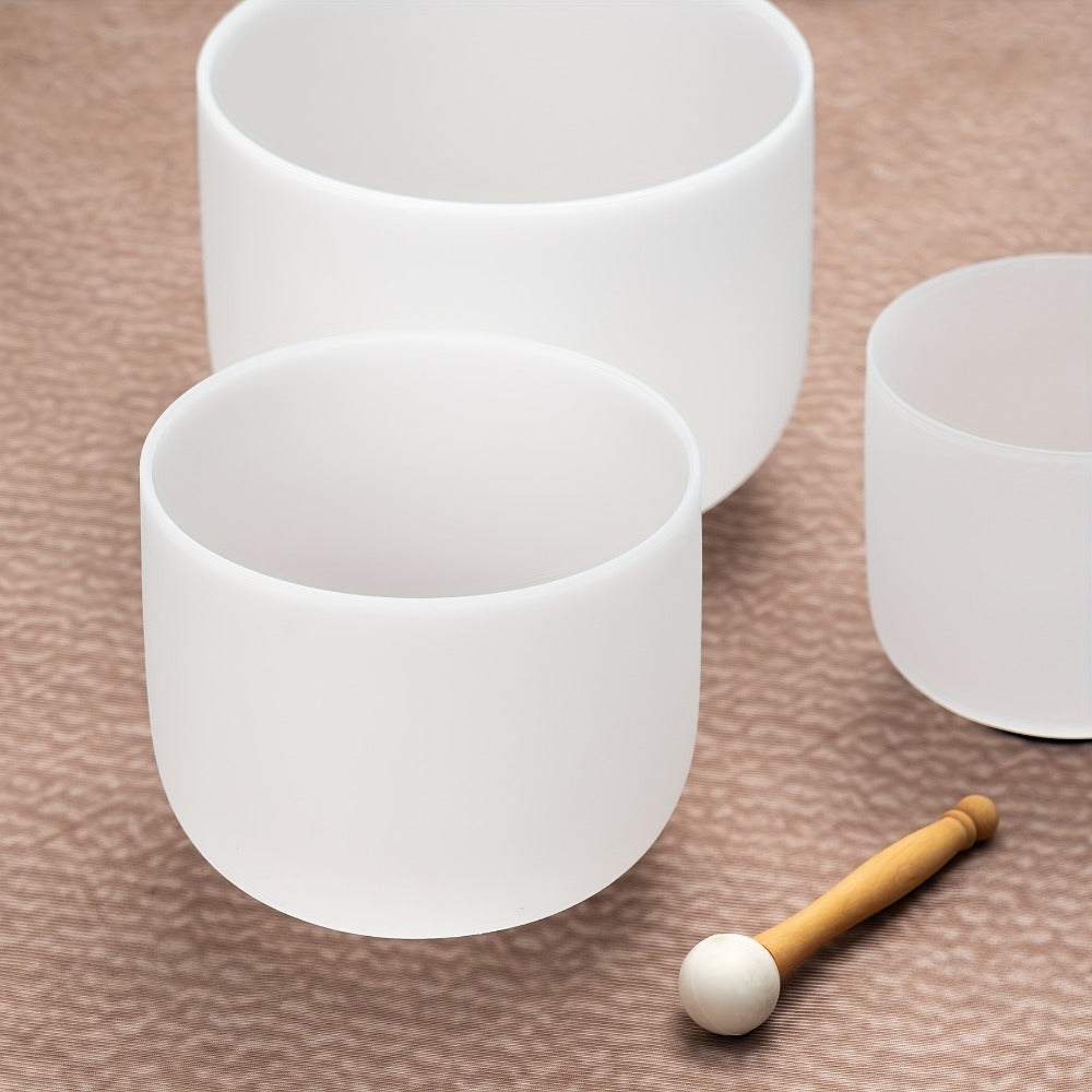 Quartz Crystal Singing Bowl Set, 7 to 11-Inch Three-Bowl Set with Case