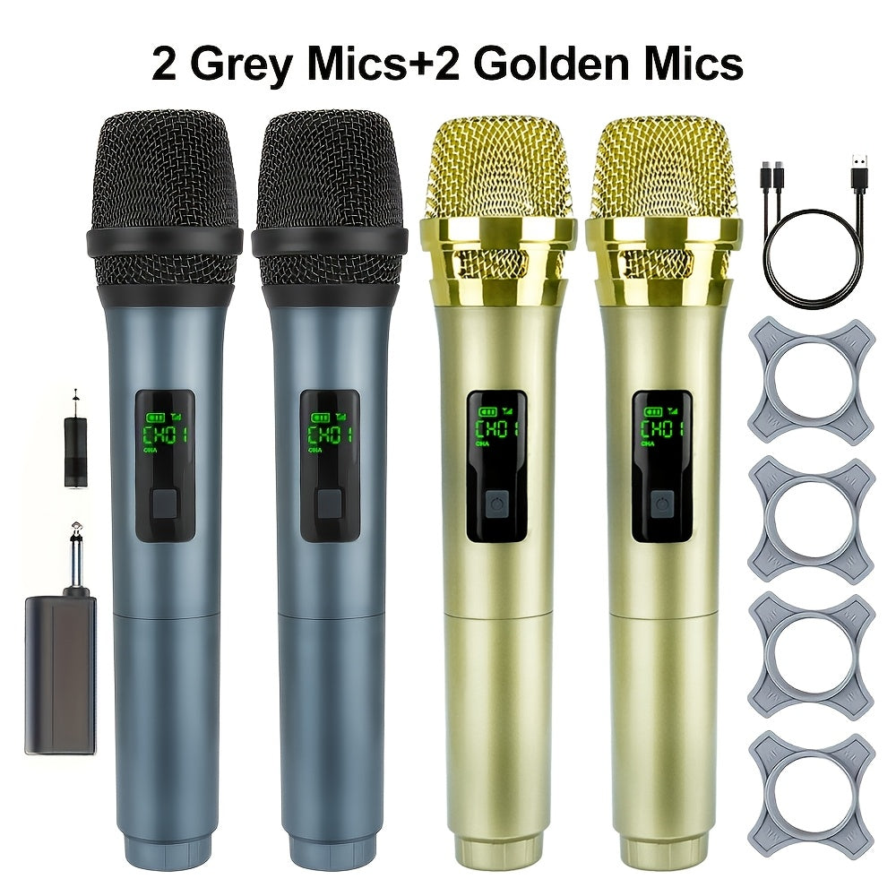 Handheld Cordless 4pcs Mics Built-In Battery, Noise Reduction Volume Control for Church Outdoor Event Crystal Clear Sound