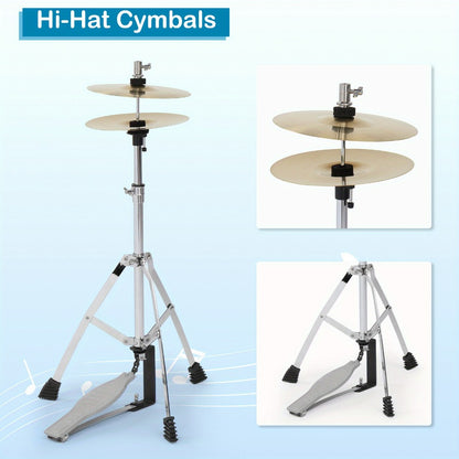 5-Piece Beginner Acoustic Drum Set with Stool, Pedal, Sticks and Wrench