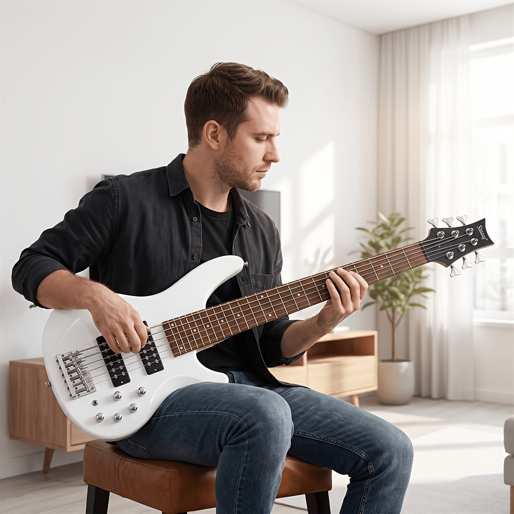 Electric Bass Guitar, Adjustable, 44 Inch, White, Inch, GIB for Lessons and Practice