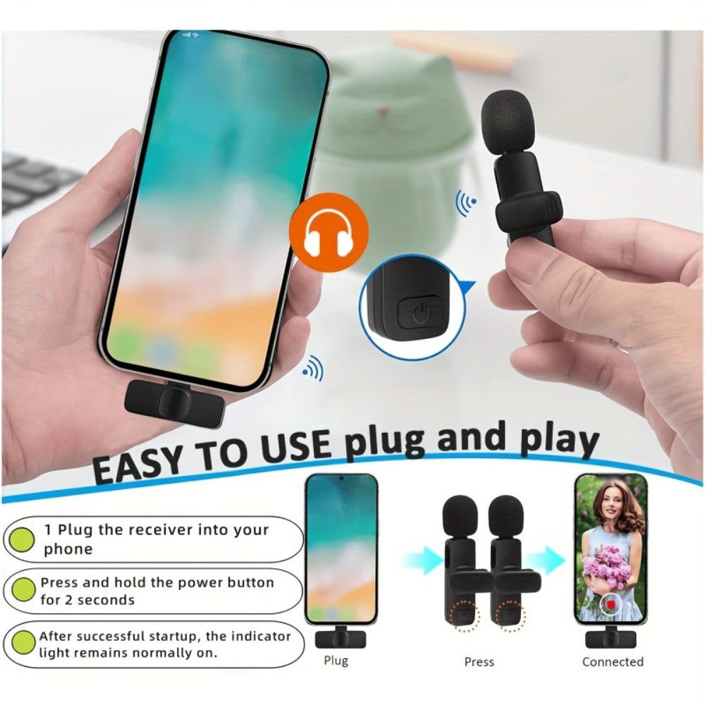Recording Microphone, Wireless Lavalier Microphone, Wireless, USB-C, 4-Pack, Lavalier