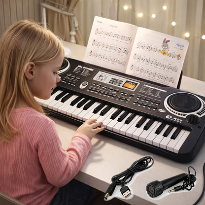 61-Key Keyboard Piano with Mic Music Book USB Plug-In Home Use