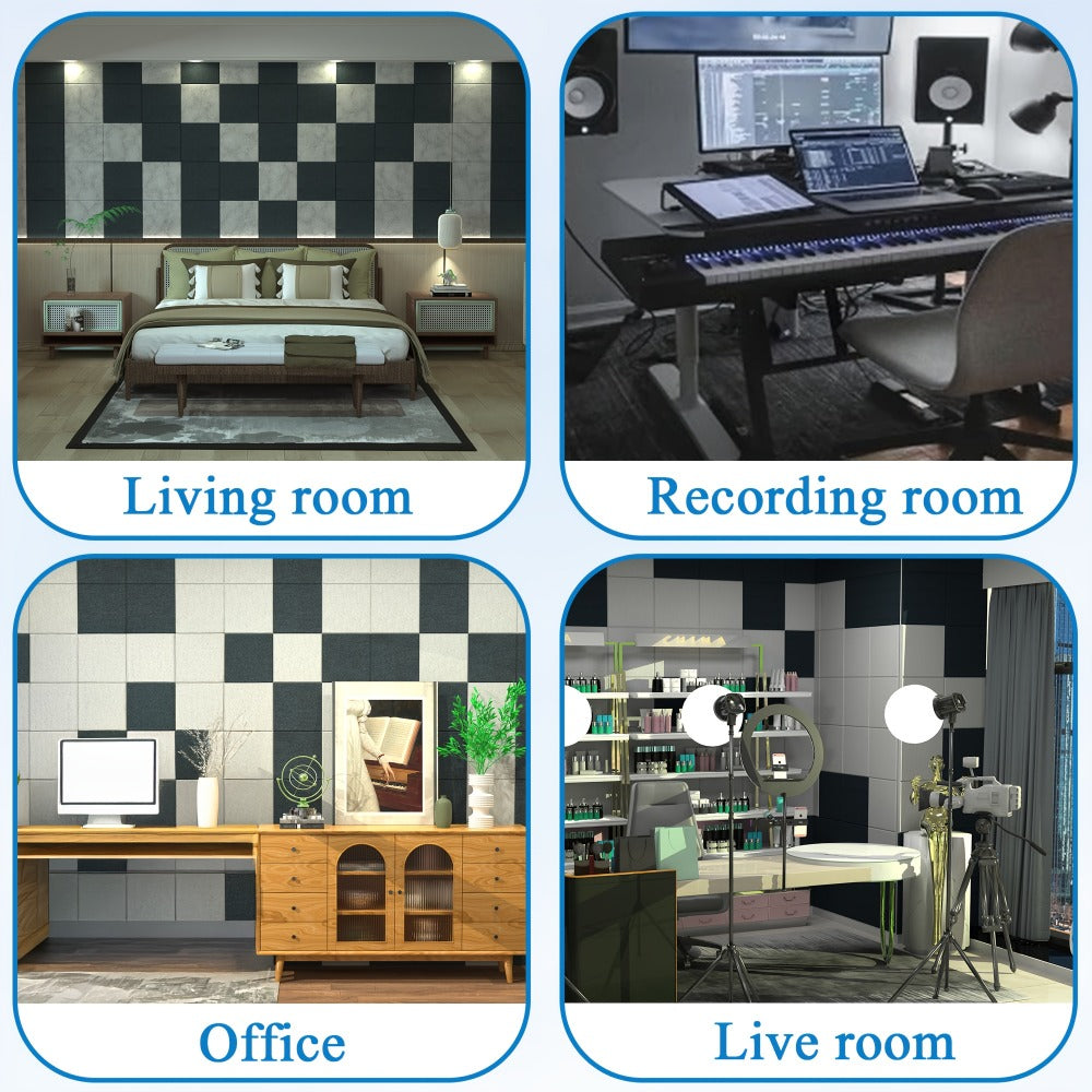 Self-Adhesive Acoustic Wall Panels, 12-Inch Sound Treatment Tiles
