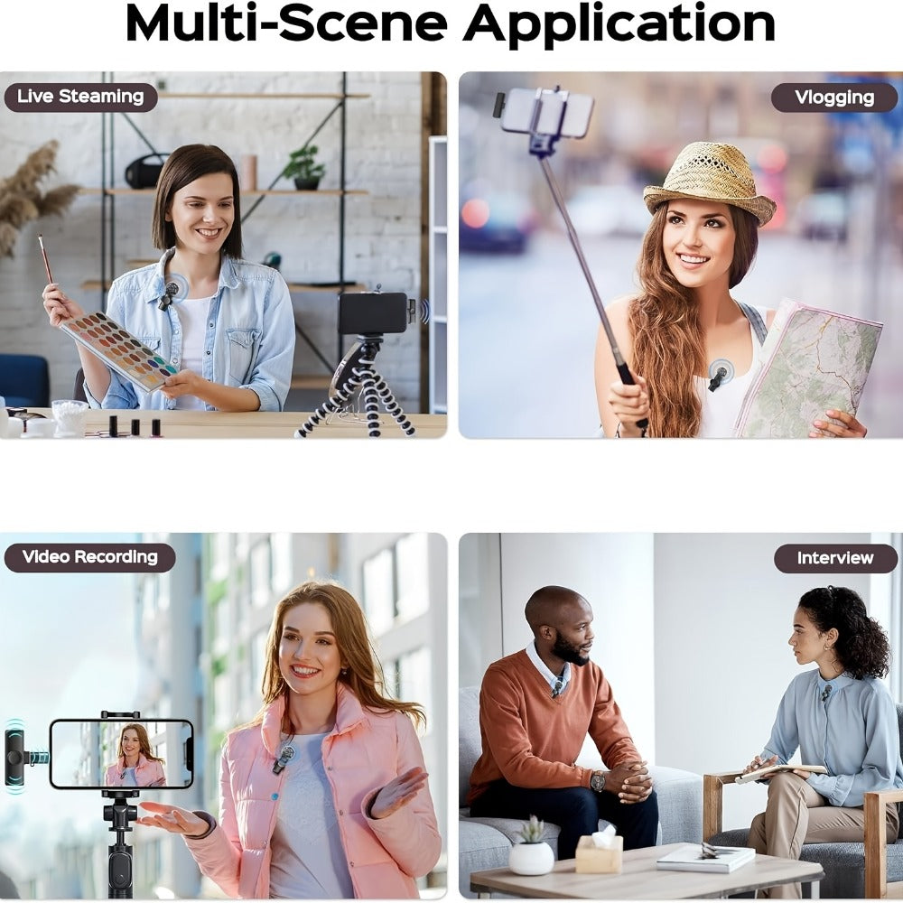 Recording Microphone, Portable, Wireless, USB-C, 2pcs, Lapel for Recording and Streaming