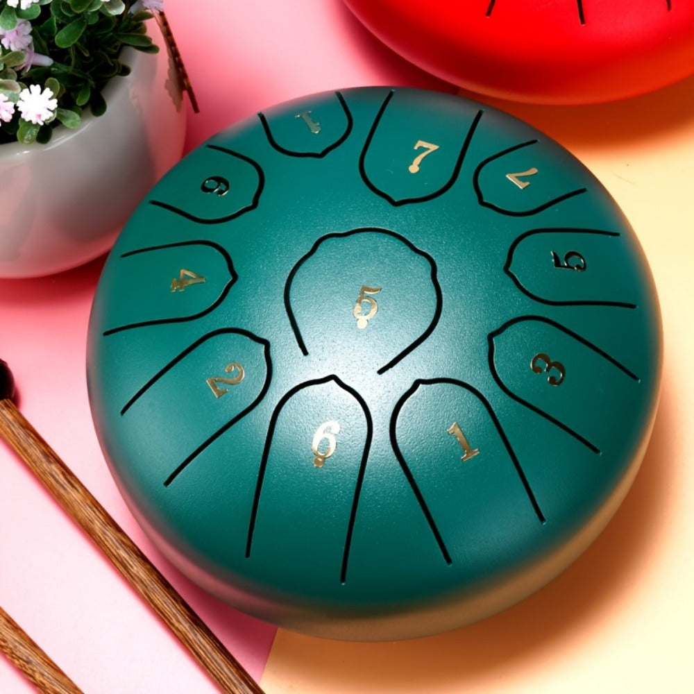 Steel Tongue Drum, 6-Inch 11-Tone Set with Tote, Mallets and Finger Cots