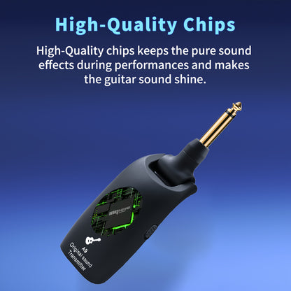 Wireless Guitar System 2.4GHz Built-in Rechargeable Lithium Battery 270°Rotatable Audio Wireless Transmitter Receiver for Acoustic Guitar Bass Violin Keyboard Electric Instruments, A9