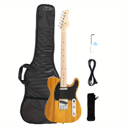 DTL Solid-Body Single-Coil Pickup Electric Guitar, Maple Fretboard, Transparent Yellow End with Black Pickguard