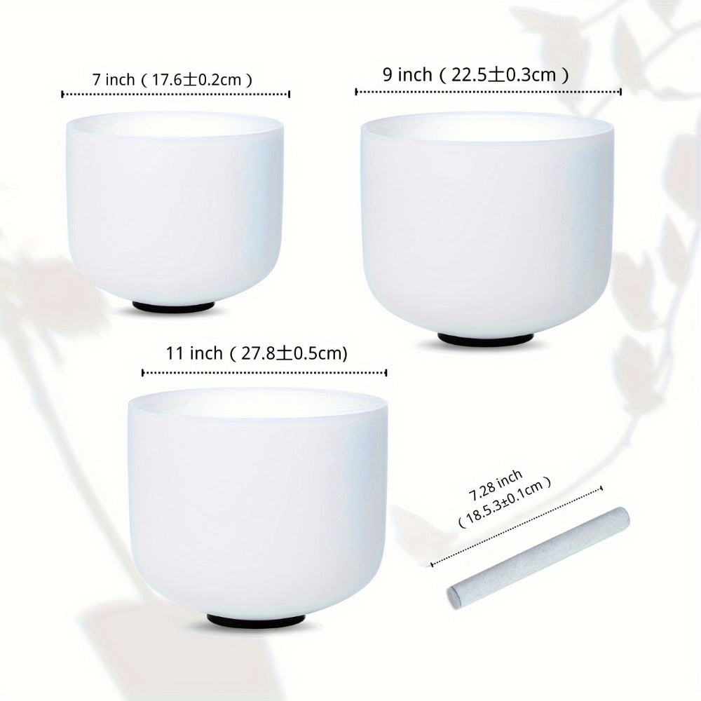 Quartz Crystal Singing Bowl Set, 7 to 11-Inch Three-Bowl Set with Case