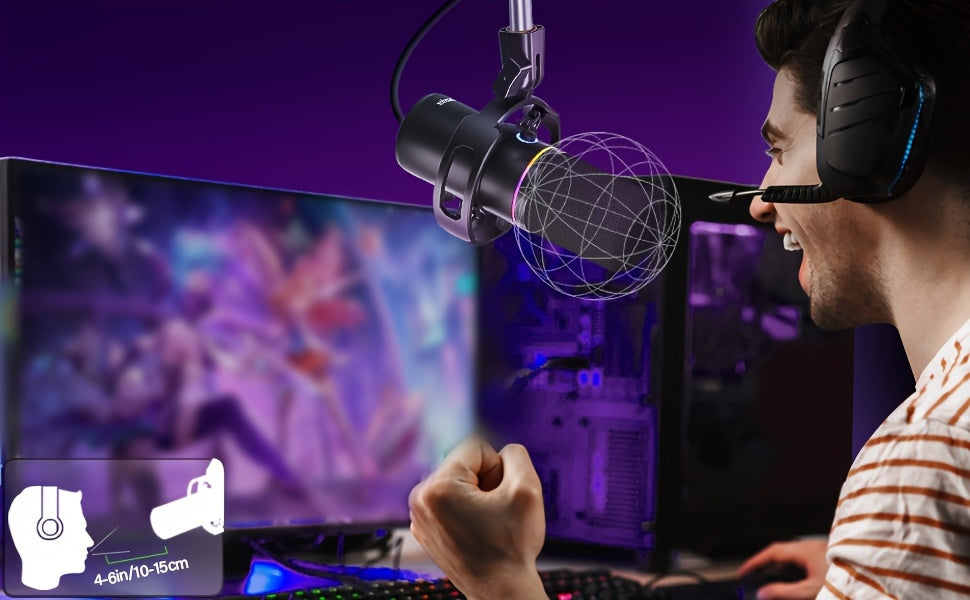Socodox XLR/USB Dynamic Microphone Kit, RGB Podcast Mic with Software, Mute, Gain Knob, Volume Control, Boom Arm for Streaming, Gaming, Voice-Over, Recording- Black