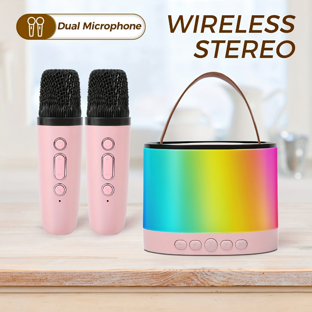 Portable Karaoke Speaker with 2 Wireless Mics, LED Lights and TWS