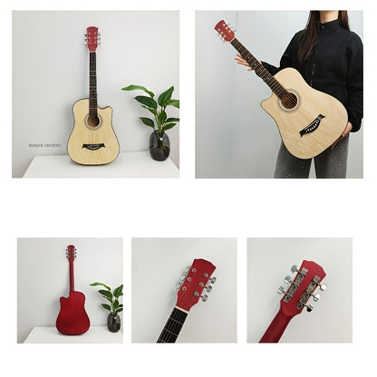Solid Wood Guitar Set - 38-inch Entry-level Guitar - Folk Style - Ideal for Practice and Playing.Each Color Comes with a Set of Guitar Accessories.