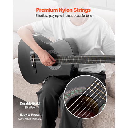 VEVOR Classical Guitar 30 in Guitar Beginner Starter Kit Nylon Strings Sunburst Sunrise Color/Black/Natural Color/Pink