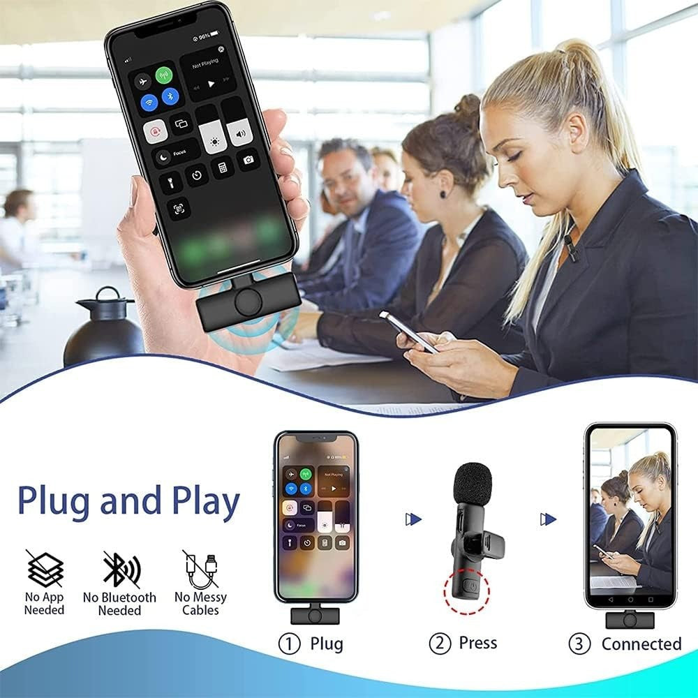 Recording Microphone, Wireless, USB-C, 2pcs, Lavalier for Recording and Streaming