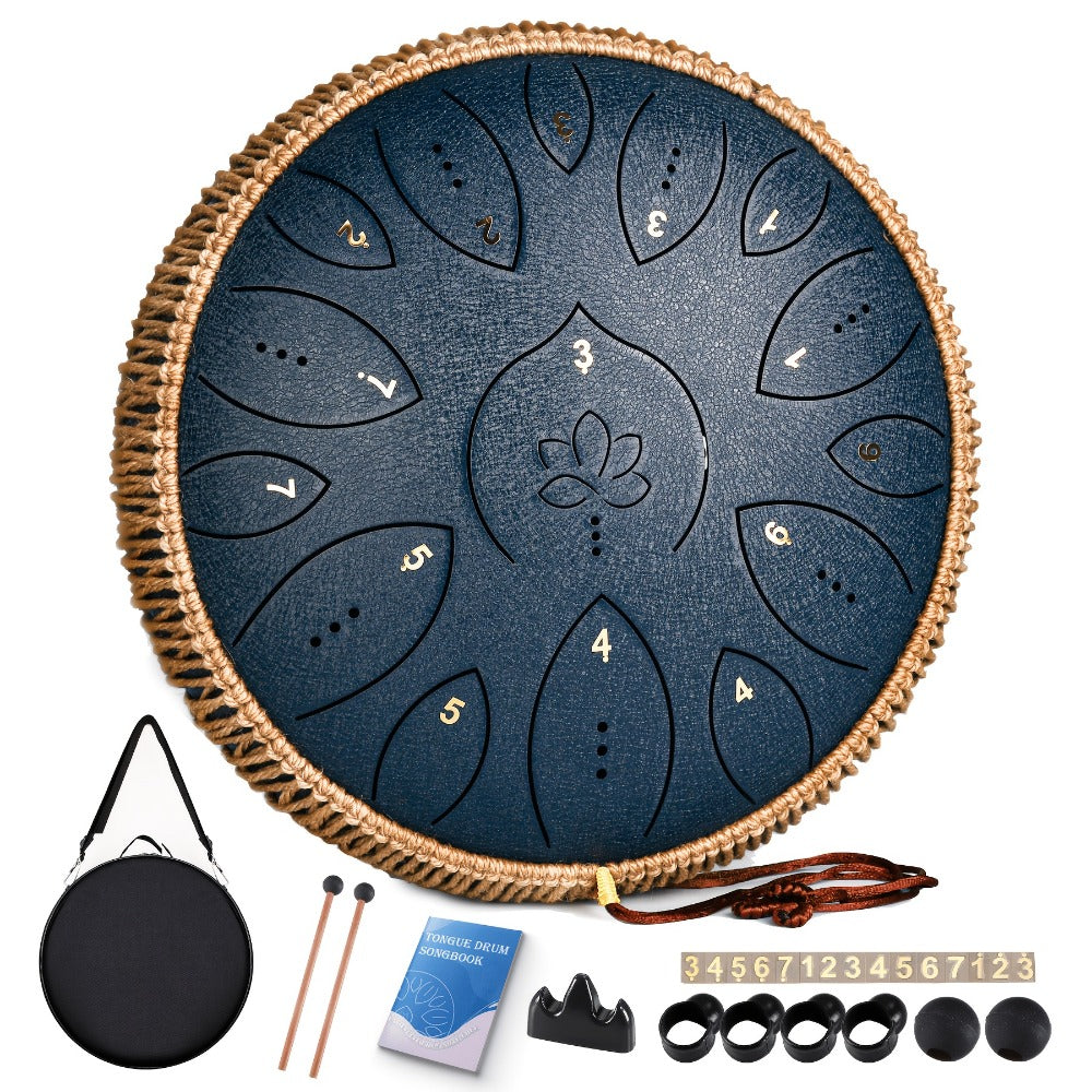 Steel Tongue Drum, 13-Inch 15-Note C Major Set with Mallets and Songbook