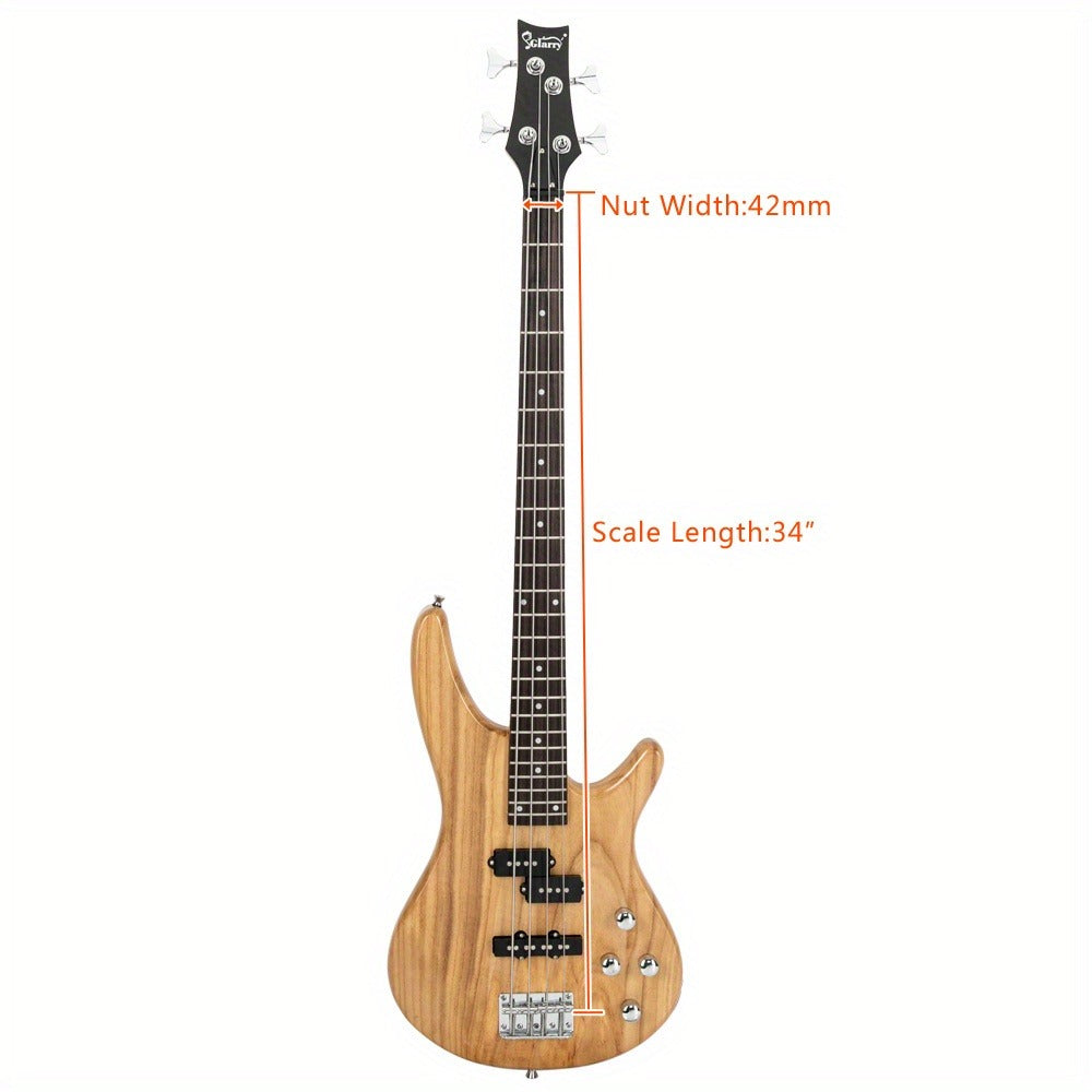 Full Size 4-String Electric Bass Guitar, 34-Inch Scale, Dual Pickups