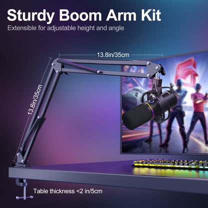 Socodox XLR/USB Dynamic Microphone Kit, RGB Podcast Mic with Software, Mute, Gain Knob, Volume Control, Boom Arm for Streaming, Gaming, Voice-Over, Recording- Black