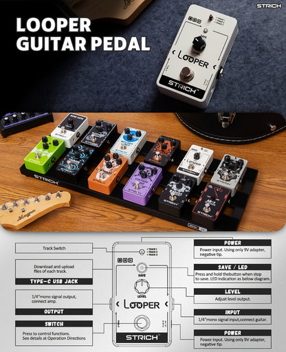 Guitar Pedalboard, USB-C, USB, STRICH for Organizing And Carrying Guitar Effects Pedals