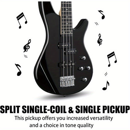 Electric Bass Guitar 4 String Bass Guitar with 20 Watt Amplifier, PJ Type Pickup, Naturally Air-dried Maple Neck, Rosewood Fretboard, Basswood Body