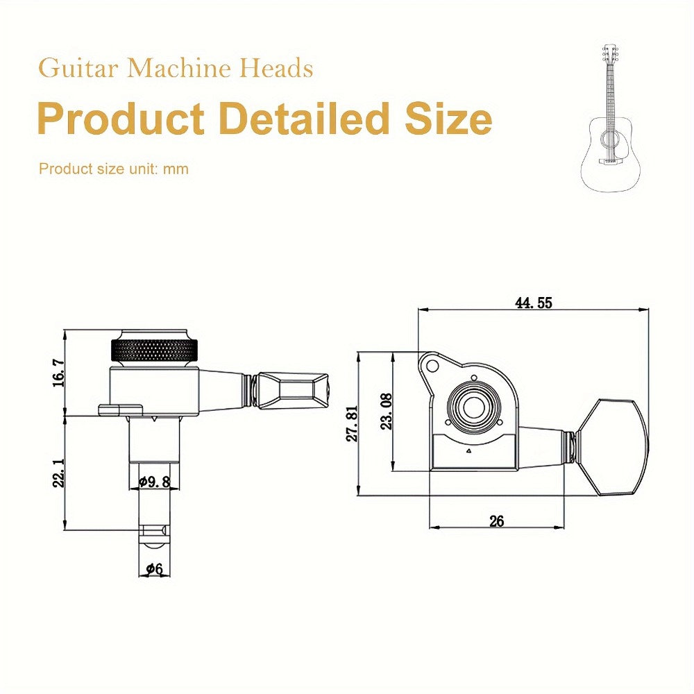 Guitar Tuning Peg Set, 6pcs, 6 pcs, SAPHUE, Premium for Replacing Guitar Tuning Hardware