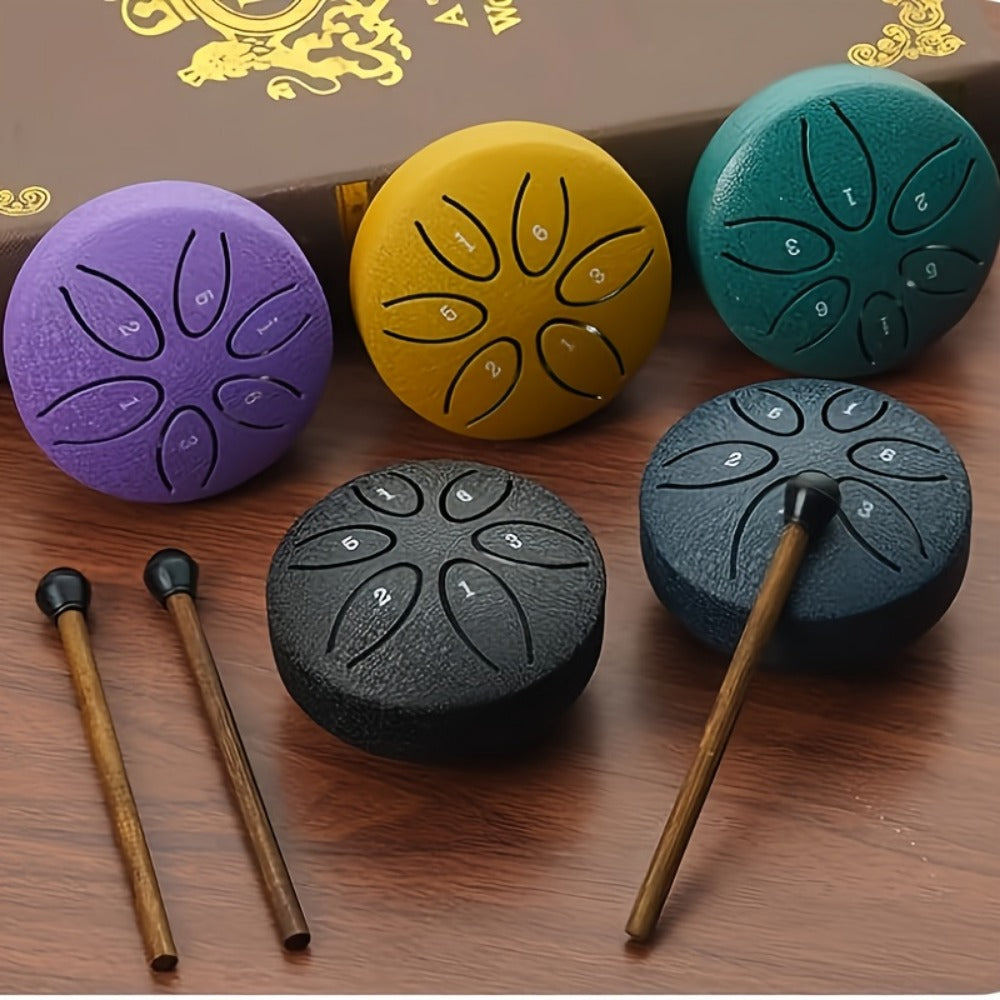Steel Tongue Drum, 3-Inch 6-Tone Mini Set with Mallets and Learning Guide