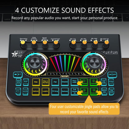 X3 Sound Card Professional Podcast Influencer KOL Singing Gaming DJ Mixing Station Controller Equipment Studio Professional Recording Electronic Music Mixer Power Karaoke Machine Available Dynamic Condenser Wireless Microphone Portable Microfono, Podcast