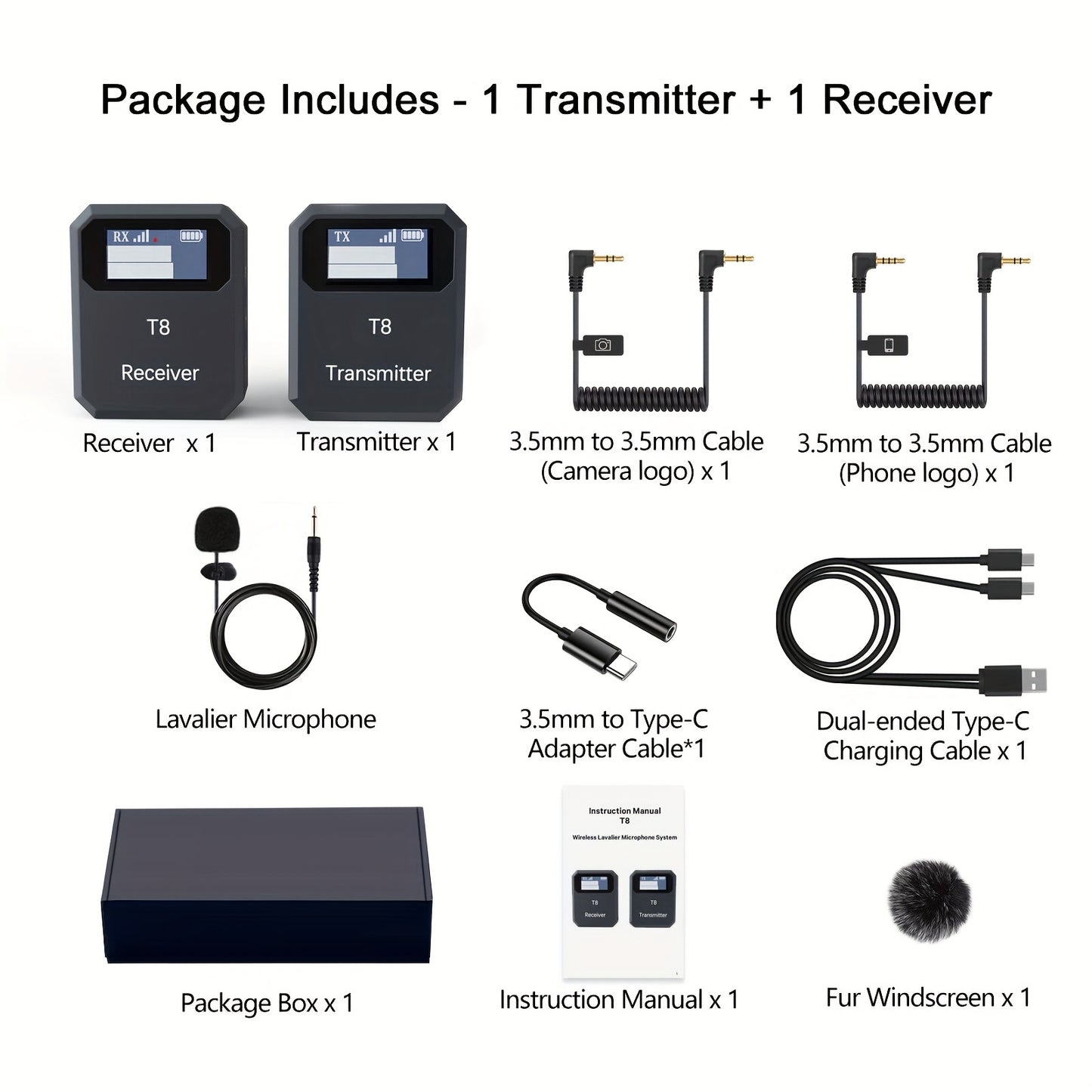 2.4GHz Wireless Lavalier Microphone Dual Transmitter 48KHz 24Bit Lapel Mic 100FT 5H For Online Class Vlog Stream YouTube For Camera Smartphone Tablet