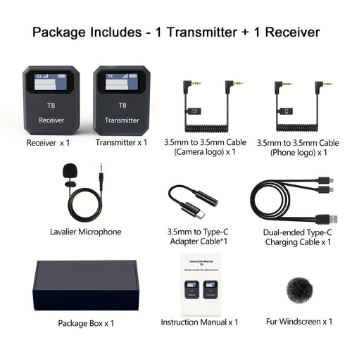 2.4GHz Wireless Lavalier Microphone Dual Transmitter 48KHz 24Bit Lapel Mic 100FT 5H For Online Class Vlog Stream YouTube For Camera Smartphone Tablet