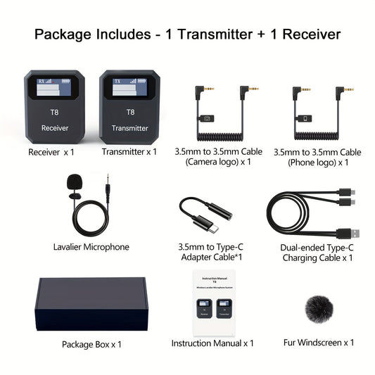 2.4GHz Wireless Lavalier Microphone Dual Transmitter 48KHz 24Bit Lapel Mic 100FT 5H For Online Class Vlog Stream YouTube For Camera Smartphone Tablet