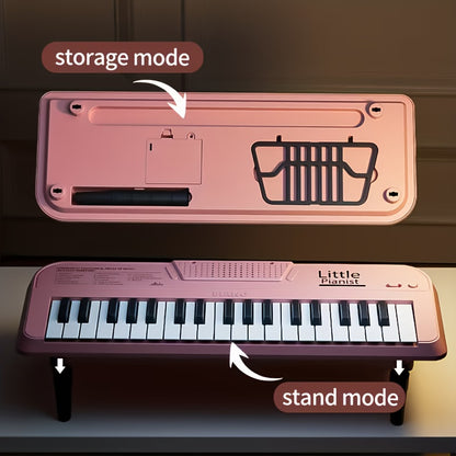 37-key Children's Piano Musical Instrument Toy, Portable Piano Keyboard, Easy to Store, Pink Piano with Blue and White Options, Toy Piano, Children's Piano Music Toy, Christmas and Birthday Gift for Boys and Girls, Easy-to-Control Buttons, a Great