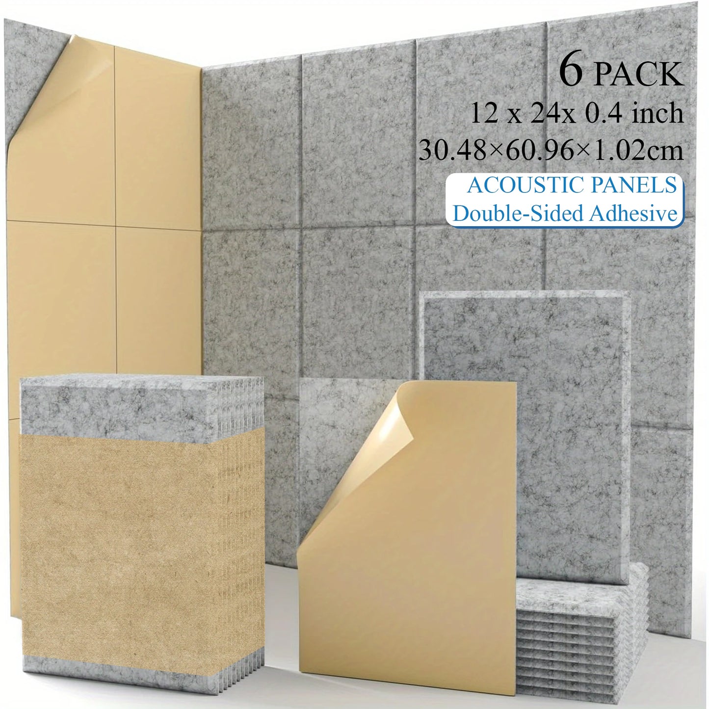 6/12pcs High Density Acoustic Foam Sound Absorbing Wall Tiles with Adhesive Backing, Easy to Install & Remove Without Damaging Walls, Excellent Resilience for Office/Home Theater/Apartment/Rental Soundproofing Decor
