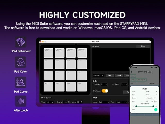 Donner MINI MIDI Keyboard Controller Pad Beat Maker Machine 16 Beat Pads Mini Drum Machine Music Repeat, Music Production Software