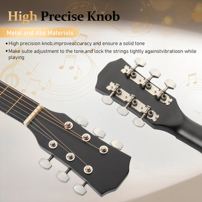 30-Inch Basswood Cutaway Basswood Acoustic Folk Guitar, Matte Black/ Gloss End