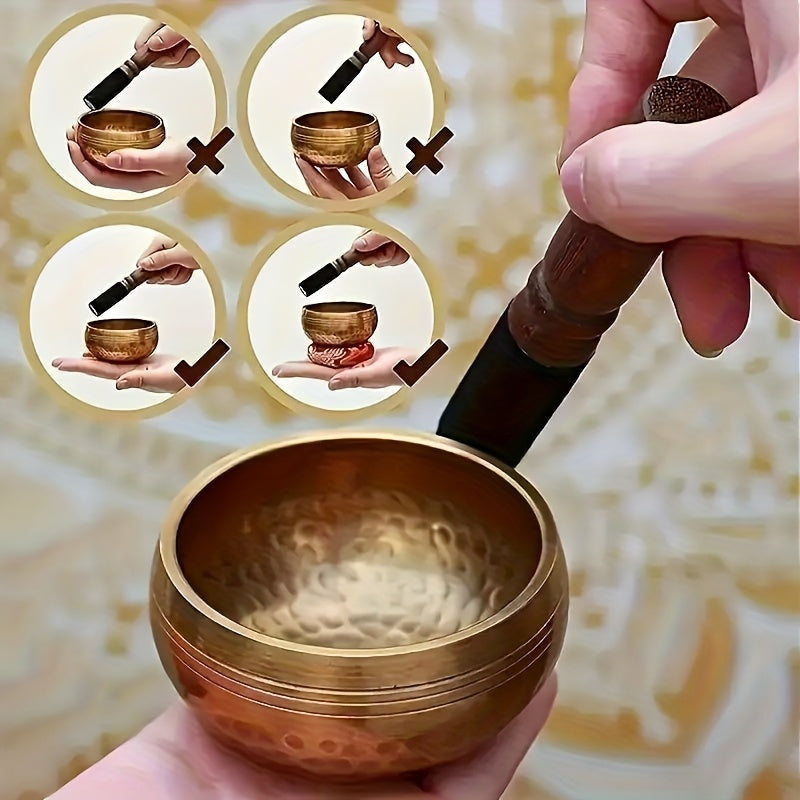 Large Nepalese Singing Bowl Set - with Mahogany Sticks|Handmade Copper Singing Bowls|Meditation Meditation Supplies|for Yoga, Meditation Meditation, Chakra Governance, Relax And Relaxation Calming Mood - Spiritual Gifts for Family And Friends