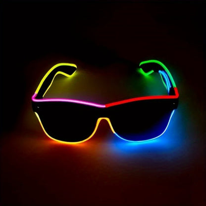 [Halloween Cosplay Raves] Multi-Color EL Wire LED Glowing Glasses - Flexible Adjustable Light-Up Costume Accessories With Portable Battery Pack For Halloween, Cosplay, Raves, Festivals, Night Parties, Carnival & Glow-in-the-Dark Events