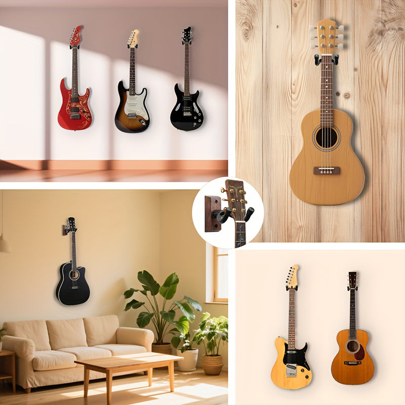 2pcs, 3pcs, 4pcs Optional | Guitar Wall Stand with Rotatable Soft Hook, Suitable for All Sizes of Guitars, Hardwood U-shaped, Black Walnut Wood, Easy to Install, Polished