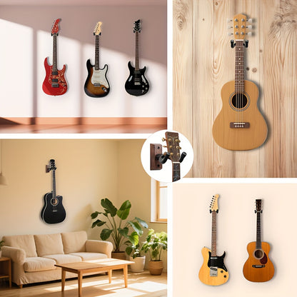 2pcs, 3pcs, 4pcs Optional | Guitar Wall Stand with Rotatable Soft Hook, Suitable for All Sizes of Guitars, Hardwood U-shaped, Black Walnut Wood, Easy to Install, Polished