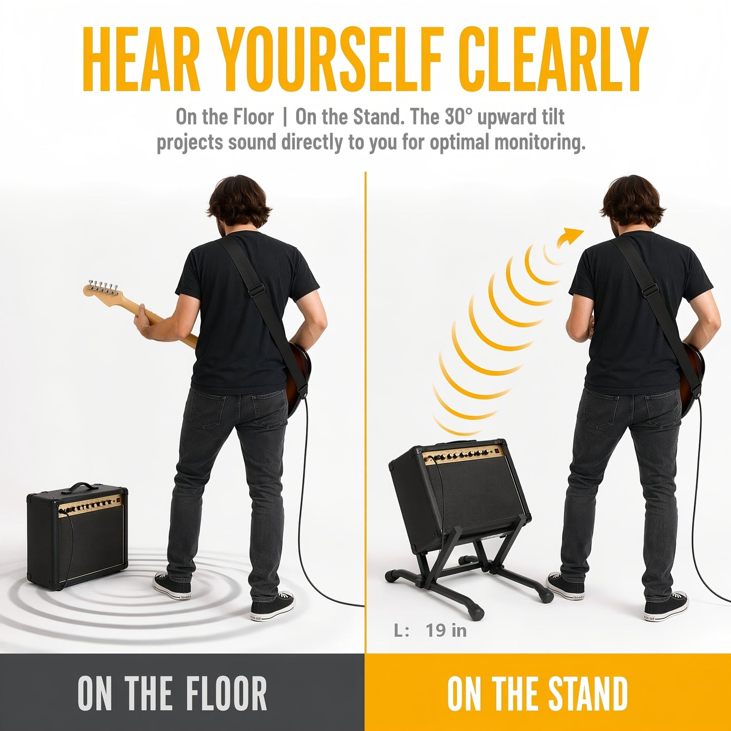Guitar Amp Stand Heavy Duty Metal Alloy for Adults Beginners Musicians, Foldable Collapsible Low Profile 30 Degree Tilt 88.5 Lbs Capacity Padded Non-Slip Arms Stage Gig Studio, Holiday Birthday Gift Musical Instrument Clearance (Black)