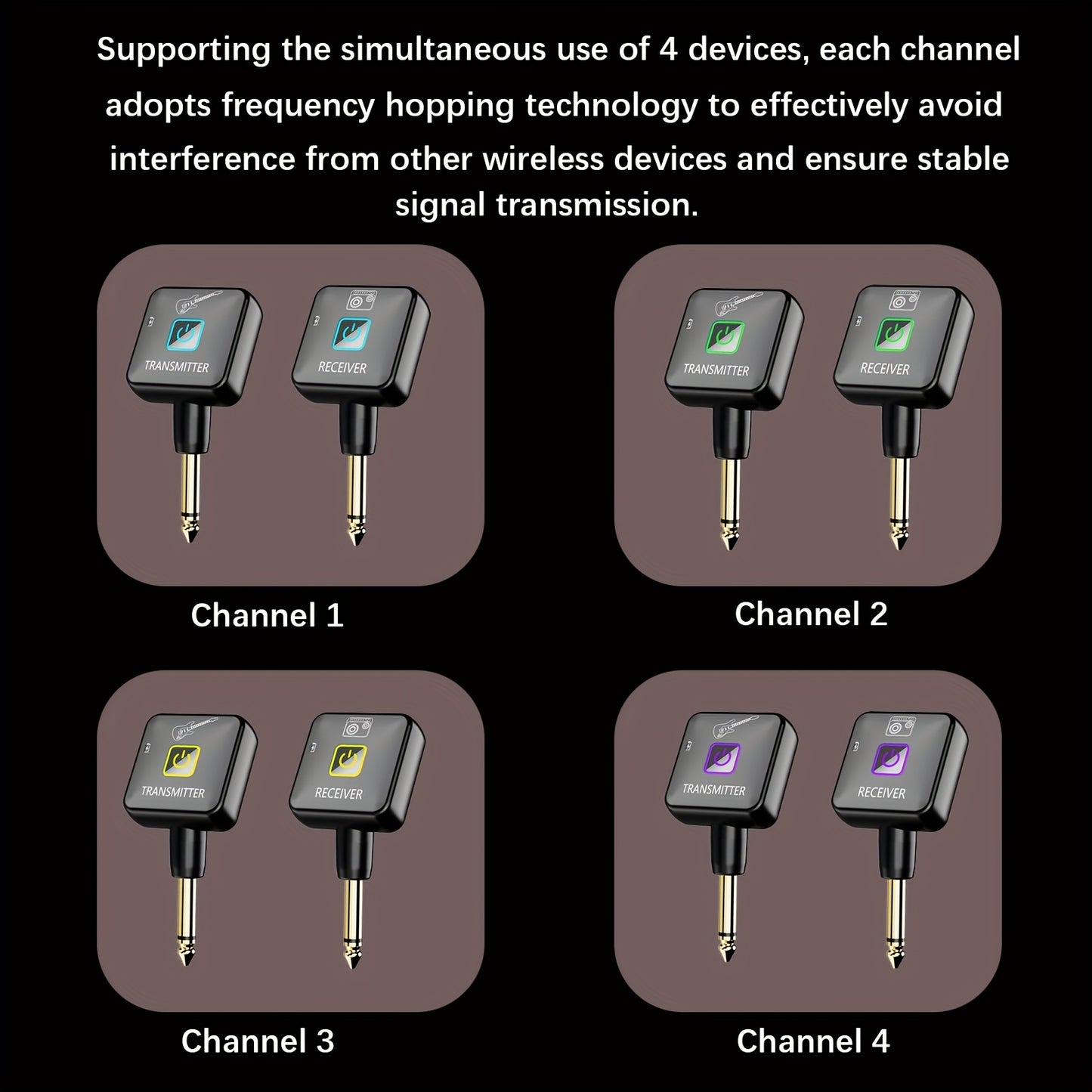2.4Ghz Wireless Guitar System Featuring 4 Signal Channels - Minimal Noise, Low Latency, 1574.8 inch Transmission Range, 12 Hours of Battery Life, USB Rechargeable, Perfect for Guitar, Bass, And Electronic Instruments
