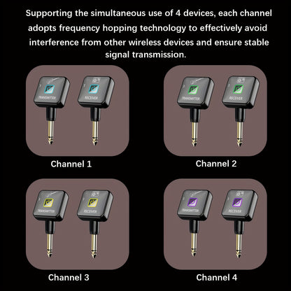 2.4Ghz Wireless Guitar System Featuring 4 Signal Channels - Minimal Noise, Low Latency, 1574.8 inch Transmission Range, 12 Hours of Battery Life, USB Rechargeable, Perfect for Guitar, Bass, And Electronic Instruments