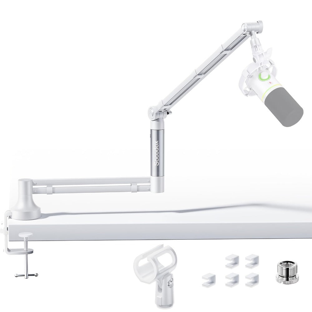 360-Degree Microphone Boom Arm with Foldable Desk Mount and Screw Adapter