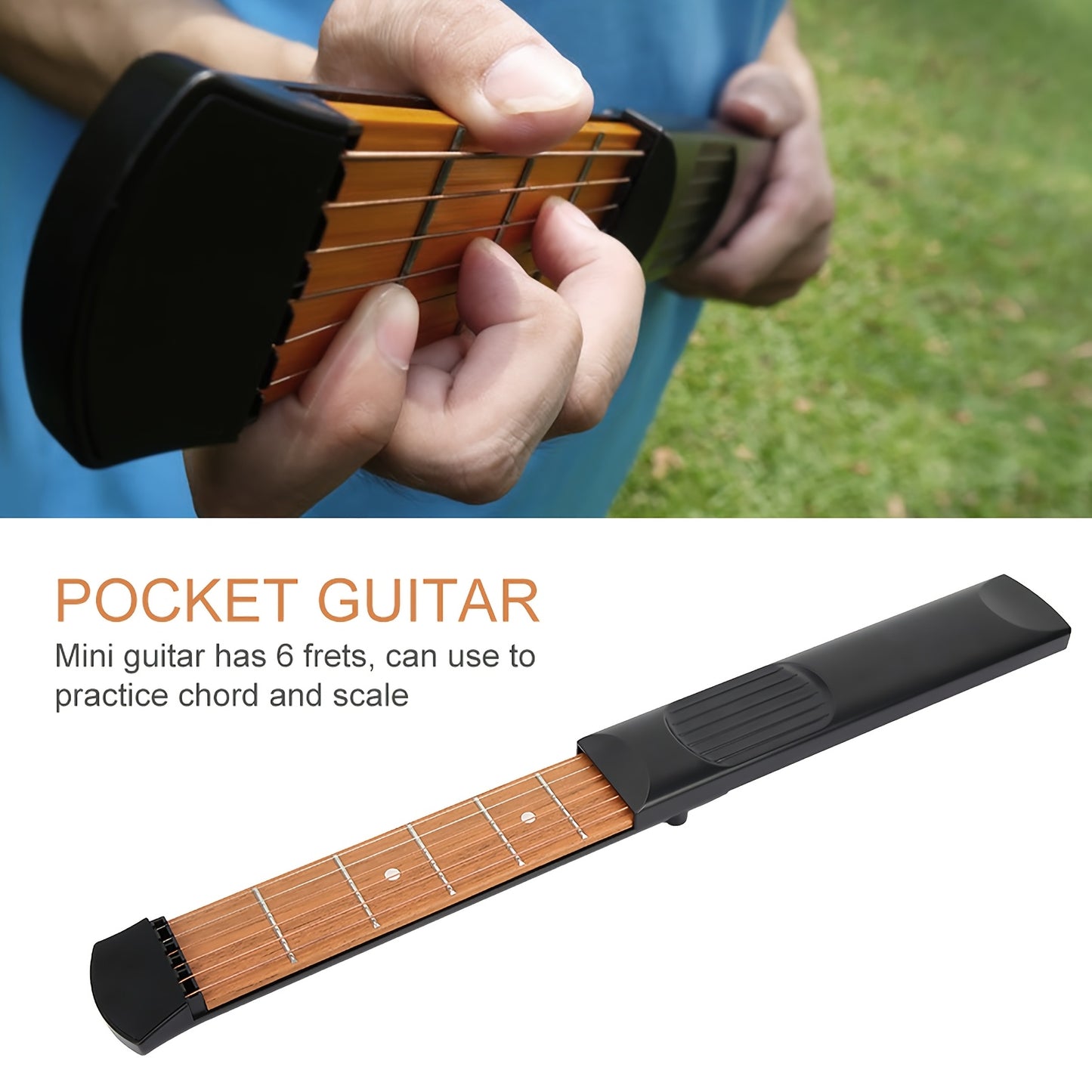 Pocket Guitar, Portable Mini 6 Fret Guitar Practice Hands Training Tool Chord Trainer for Beginner Guitarist Practice Training with Velvet Bag