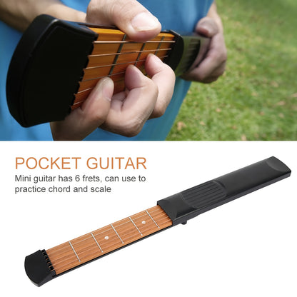 Pocket Guitar, Portable Mini 6 Fret Guitar Practice Hands Training Tool Chord Trainer for Beginner Guitarist Practice Training with Velvet Bag