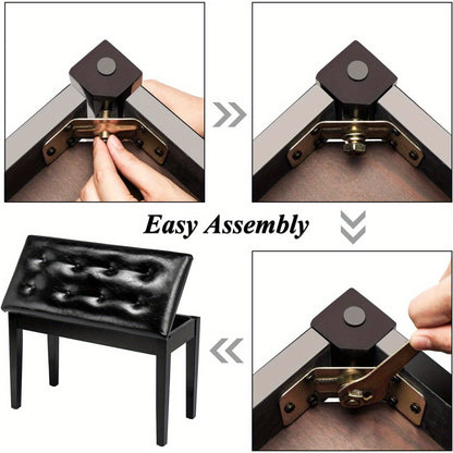 Bonnlo Wooden Double/ Duet Piano Bench with Storage and Thick Cushion Faux Leather Padded Piano Stool Artist Duet Seat- Black/ Brown Piano Chair