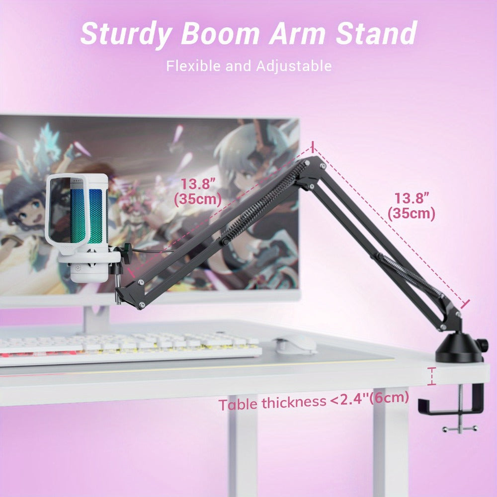 RGB USB Condenser Microphone Kit with Boom Arm, Shock Mount and Pop Filter
