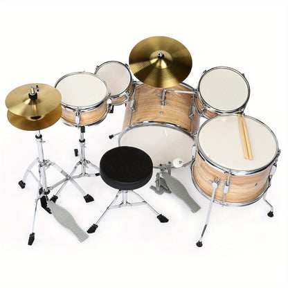 5-Piece Beginner Acoustic Drum Set with Stool, Pedal, Sticks and Wrench